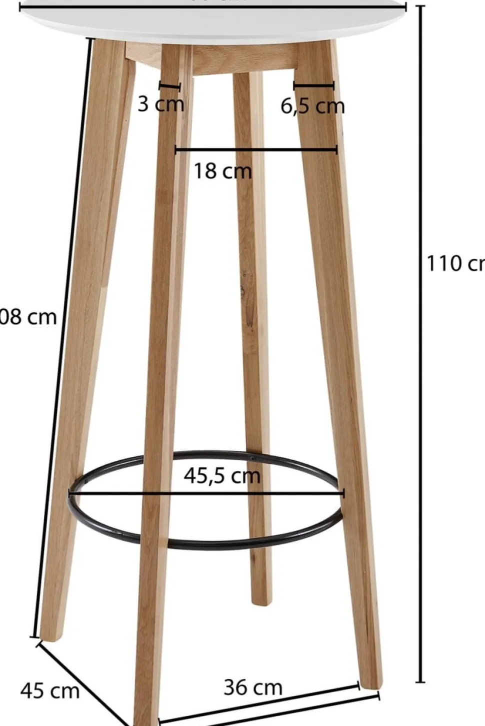 WOHNLING Bar Tafel WL6.094 Wit Eiken 60 x 110 x 60 cm