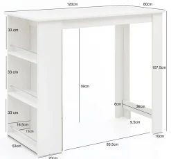 WOHNLING Bar Tafel WL5.732 Wit 120 x 107,5 x 60 cm