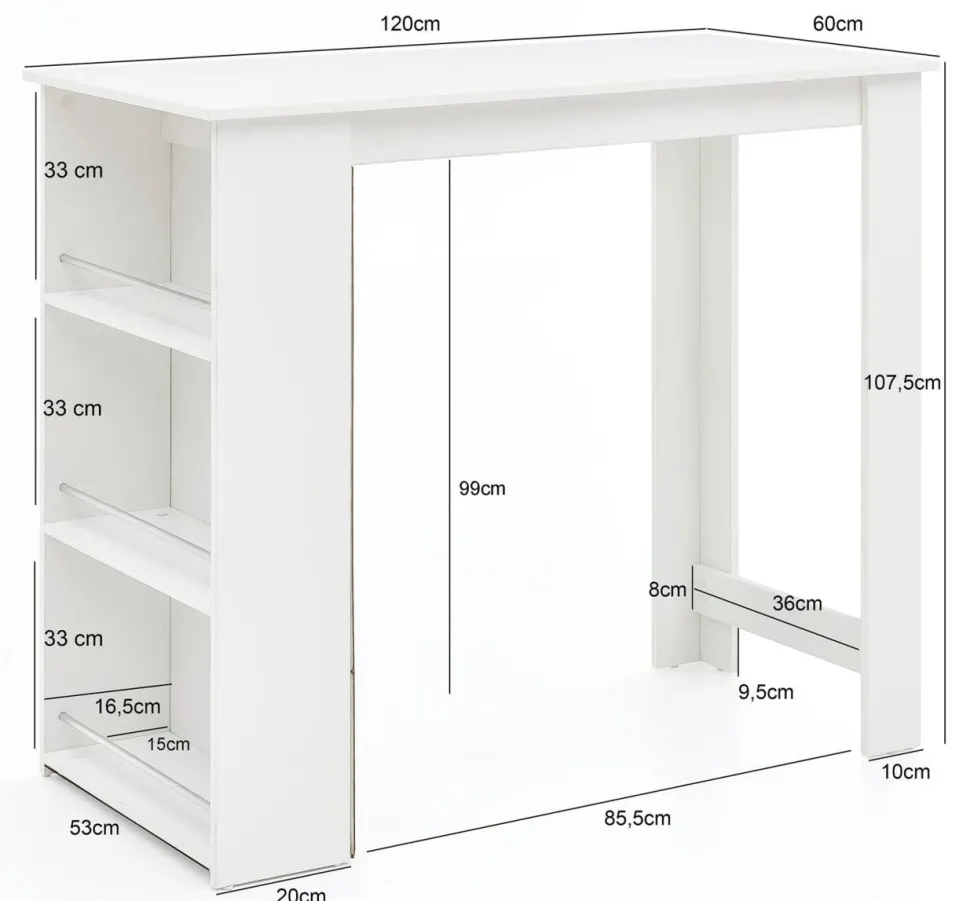 WOHNLING Bar Tafel WL5.732 Wit 120 x 107,5 x 60 cm