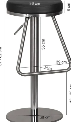 WOHNLING Barkruk Kunstleer In hoogte verstelbare zitting Zwart 110 kg 390 x 390 x 790 mm