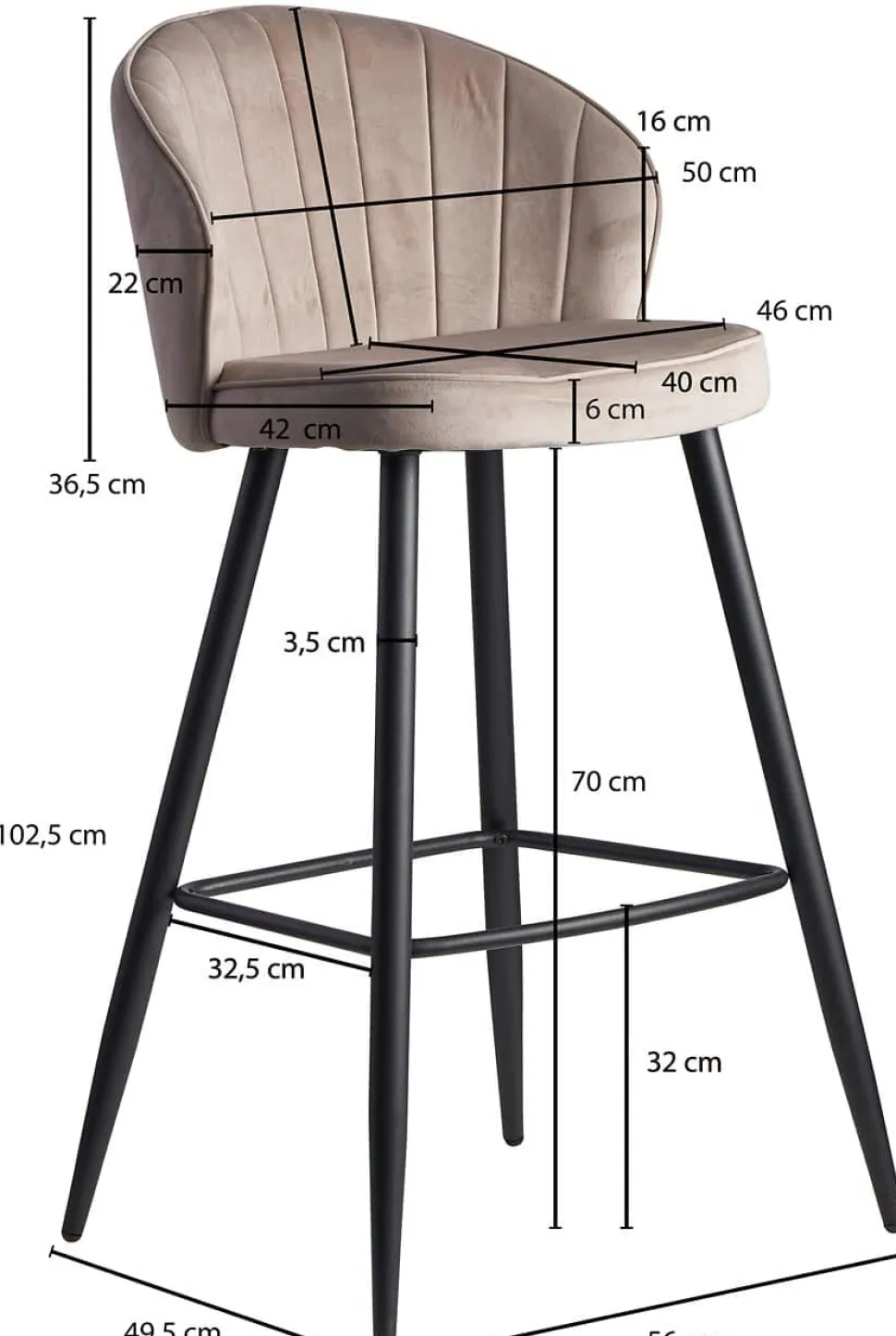 WOHNLING Barkruk WL6.291 Fluwelen hoes Beige