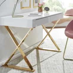 WOHNLING Bureau WL6.314 Goud, Wit 118 x 76 x 57 cm