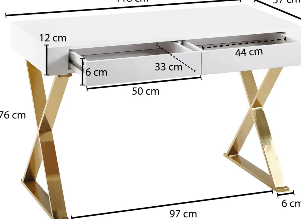 WOHNLING Bureau WL6.314 Goud, Wit 118 x 76 x 57 cm