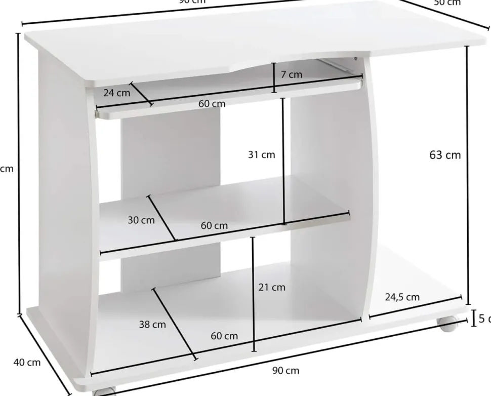 WOHNLING Computertafel WL1.152 Wit 90 x 71 x 50 cm