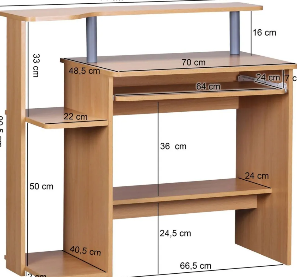 WOHNLING Computertafel WL1.163 Beuken 94 x 90 x 48,5 cm