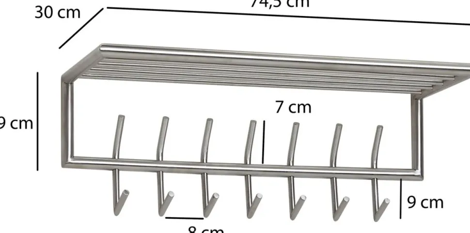 WOHNLING Wandkapstok WL6.448 Metaal Zilver Wandmontage 7 Haken